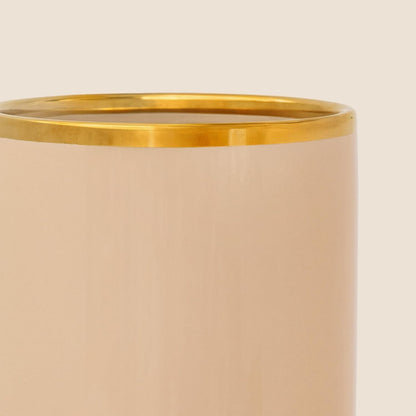 Beige Utensil Holder - Large Ceramic Utensil Crock for Kitchen Counter – Stylish Cooking Utensil Storage & Gold Spoon Rest – Kitchen Organization & Farmhouse Décor