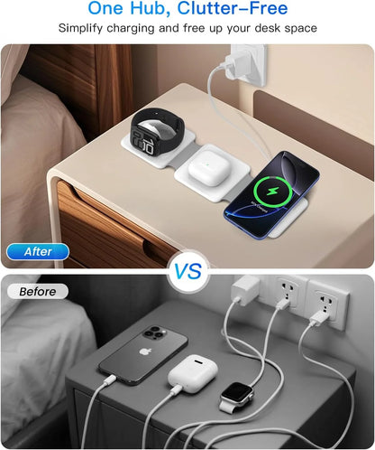 Magnetic Wireless Charging Station: 3-in-1 Foldable Charger for iPhone 17, 16, 15, 14, 13, 12 Pro Max and AirPods, Perfect for Travel