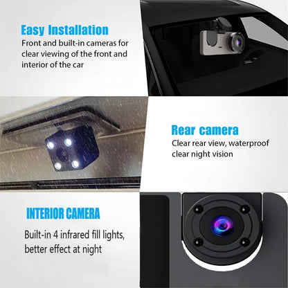 1080P Triple Channel Dash Camera for Vehicles with Superior Night Vision, Parking Monitoring, Loop Recording, and 32GB SD Card Included