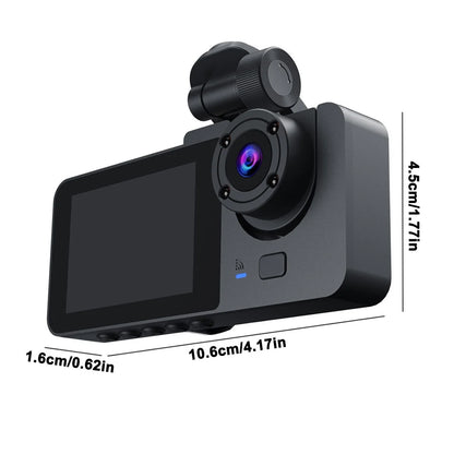 1080P Triple Channel Dash Camera for Vehicles with Superior Night Vision, Parking Monitoring, Loop Recording, and 32GB SD Card Included