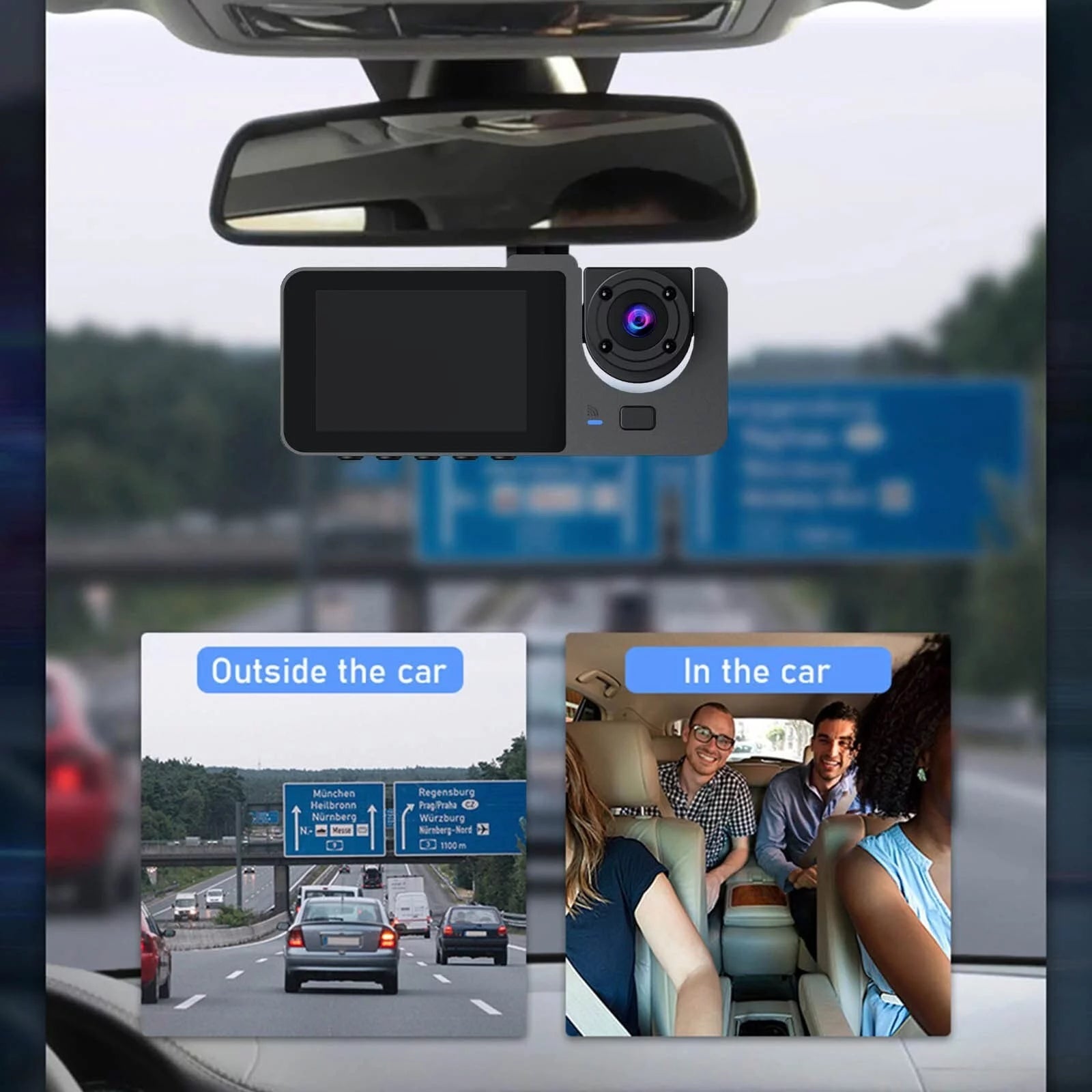 1080P Triple Channel Dash Camera for Vehicles with Superior Night Vision, Parking Monitoring, Loop Recording, and 32GB SD Card Included