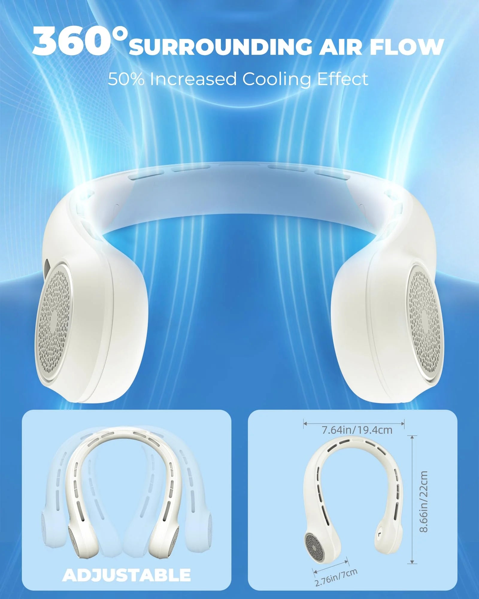 Portable Neck Fan with LED Display, Hands-Free Bladeless Design, 4000mAh Battery, 3-Speed Settings, and Whisper-Quiet Operation for Home, Camping, Travel, and Sports