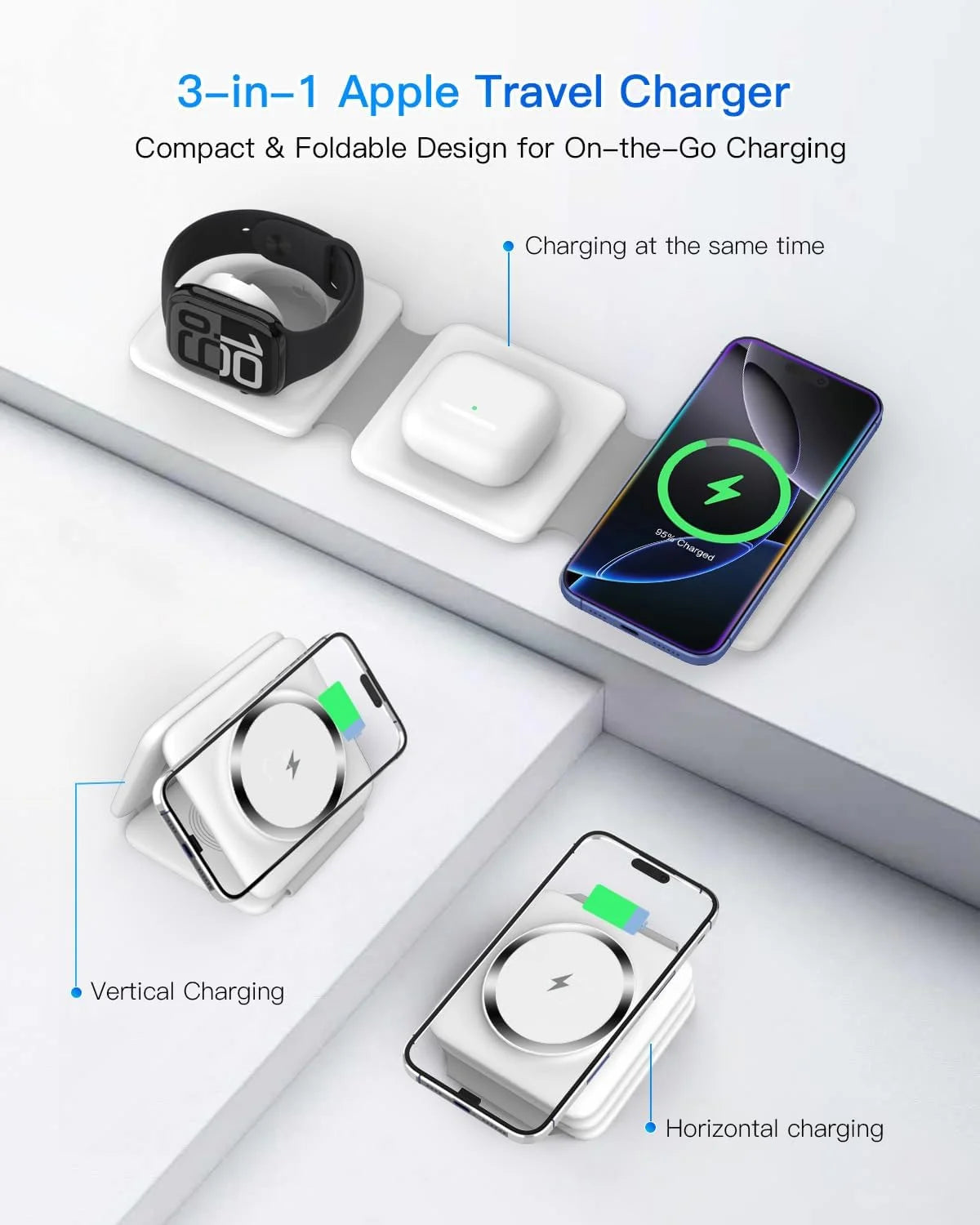 Magnetic Wireless Charging Station: 3-in-1 Foldable Charger for iPhone 17, 16, 15, 14, 13, 12 Pro Max and AirPods, Perfect for Travel
