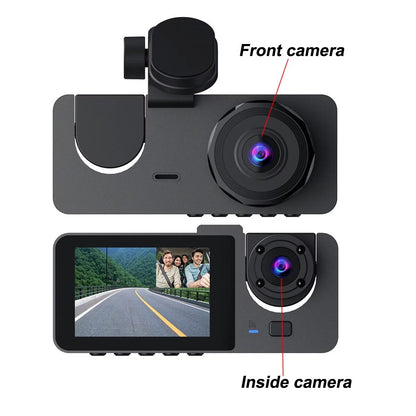 1080P Triple Channel Dash Camera for Vehicles with Superior Night Vision, Parking Monitoring, Loop Recording, and 32GB SD Card Included
