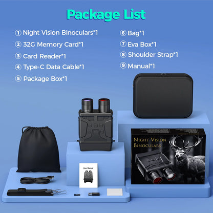 Night Vision Goggles, 7 Level Infrared Digital Night Vision Binoculars 32GB HD Photo and Video Capture, Type-C Rechargeable