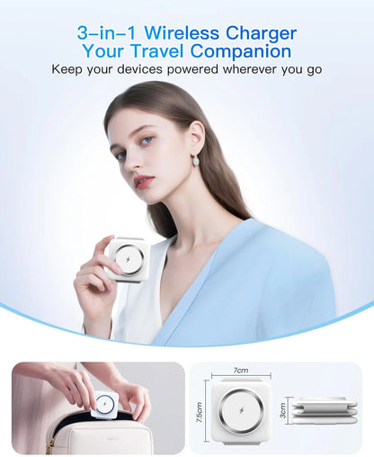 Magnetic Wireless Charging Station: 3-in-1 Foldable Charger for iPhone 17, 16, 15, 14, 13, 12 Pro Max and AirPods, Perfect for Travel