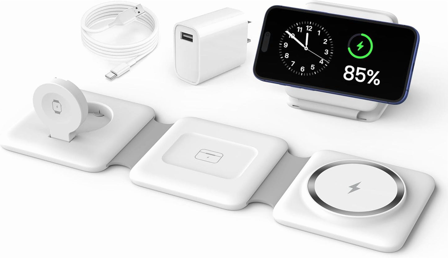 Magnetic Wireless Charging Station: 3-in-1 Foldable Charger for iPhone 17, 16, 15, 14, 13, 12 Pro Max and AirPods, Perfect for Travel