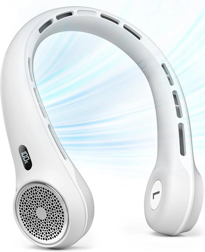 Portable Neck Fan with LED Display, Hands-Free Bladeless Design, 4000mAh Battery, 3-Speed Settings, and Whisper-Quiet Operation for Home, Camping, Travel, and Sports