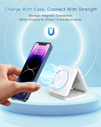 Magnetic Wireless Charging Station: 3-in-1 Foldable Charger for iPhone 17, 16, 15, 14, 13, 12 Pro Max and AirPods, Perfect for Travel