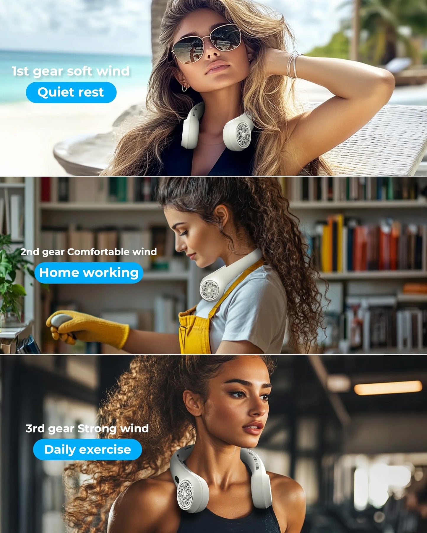 Portable Neck Fan with LED Display, Hands-Free Bladeless Design, 4000mAh Battery, 3-Speed Settings, and Whisper-Quiet Operation for Home, Camping, Travel, and Sports